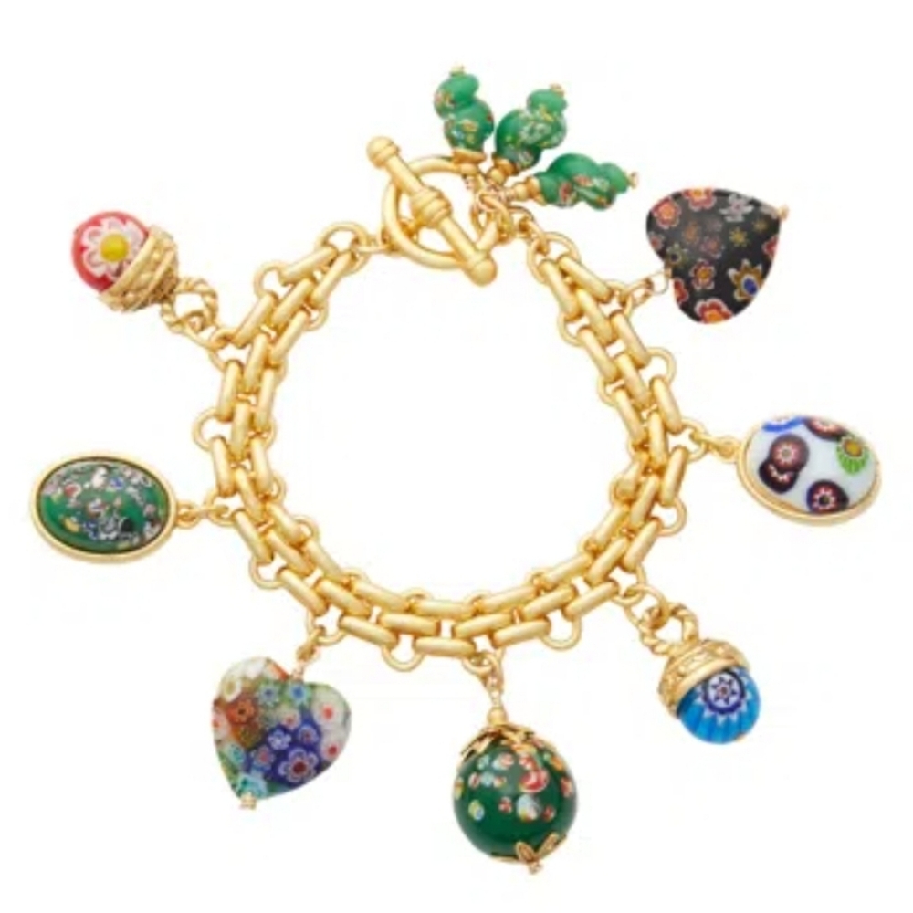 BRINKER & ELIZA Spellbound Gold-plated Glass Charm Bracelet  8" MSRP $228